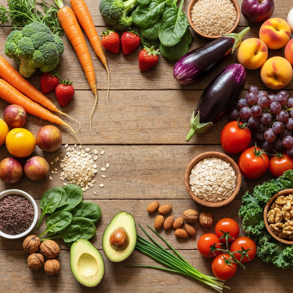 Frische gesunde Lebensmittel auf Holztisch